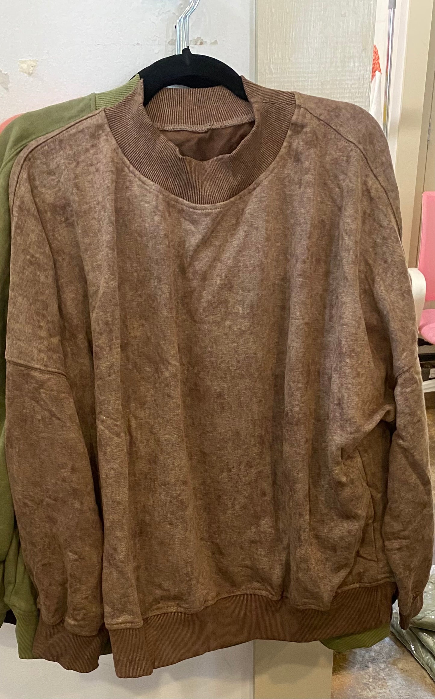 Drop Sleeves Top -Olive Green and Brown