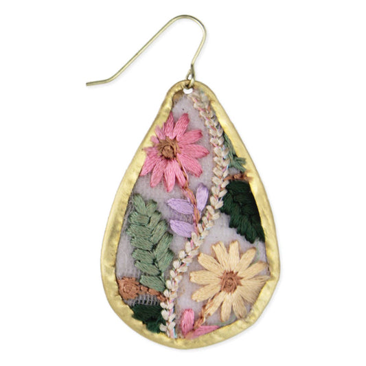 ZAD - Floral Vines Embroidered Gold Teardrop Earrings