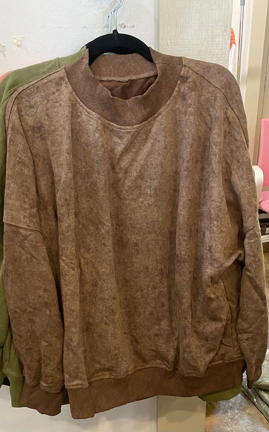 Drop Sleeves Top -Olive Green and Brown