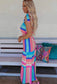 Color Block Striped Bow Knot Straps Maxi Dress
