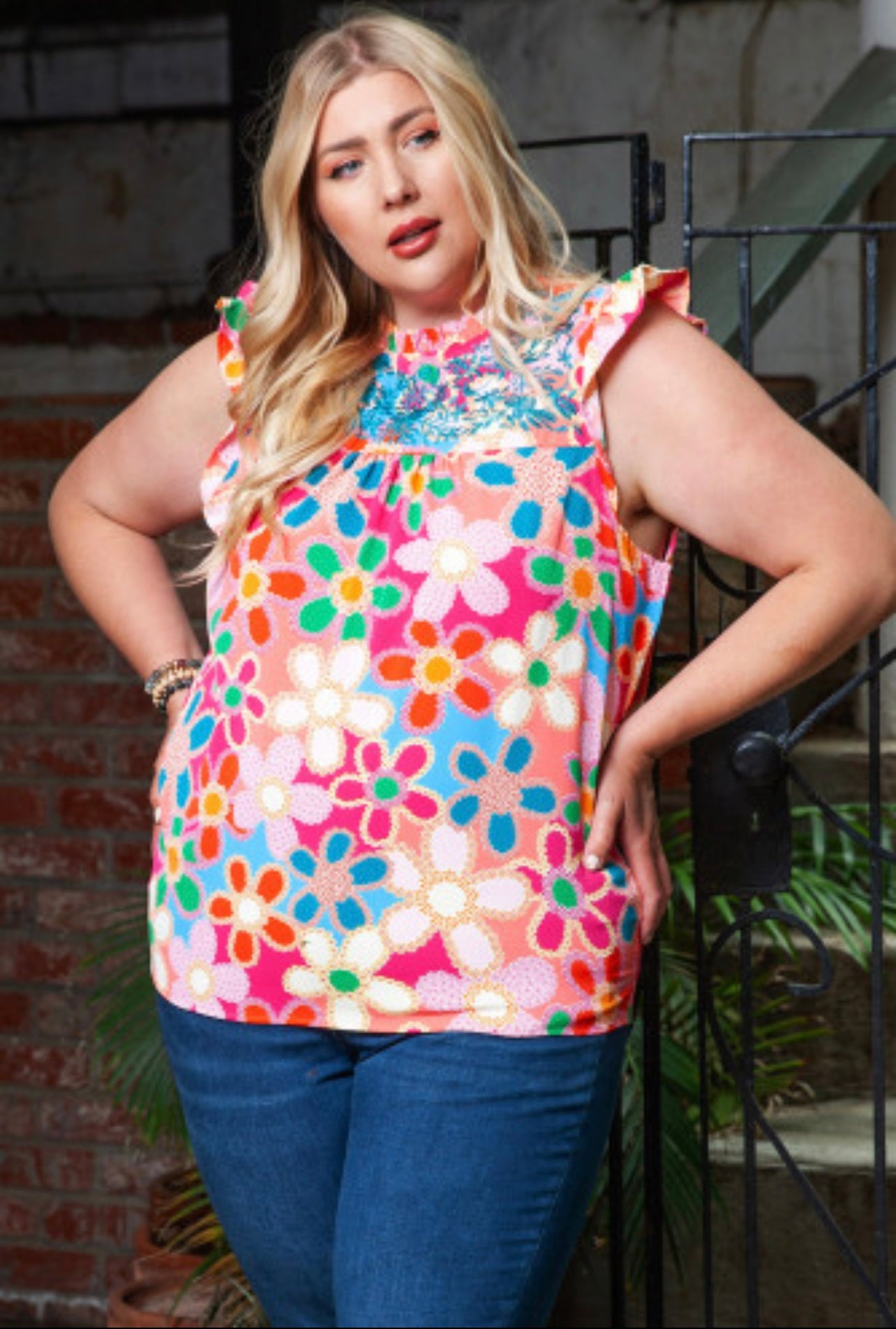 Floral Embroidered Flutter Sleeve Top