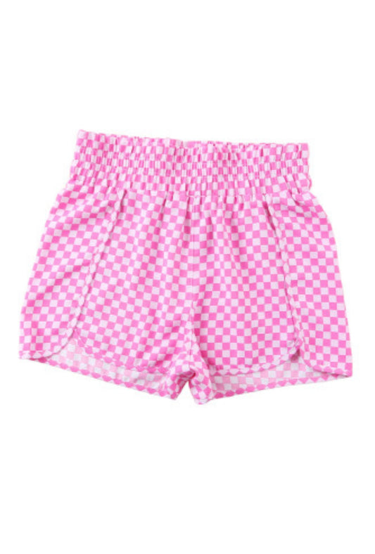 Pink Plaid High Wasted Athletic Shorts