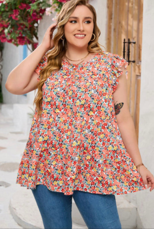 Boho Floral Print Ruffled Tiered Top
