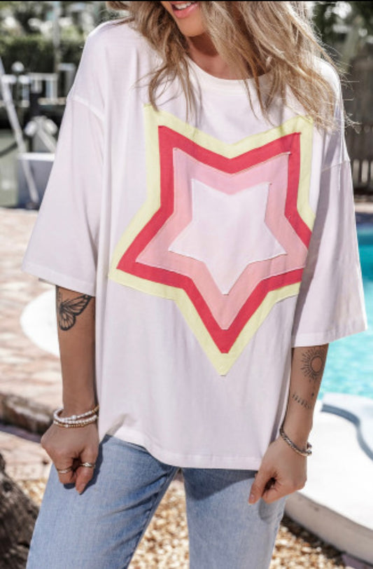 Star Patched Half Sleeve Oversized Tee