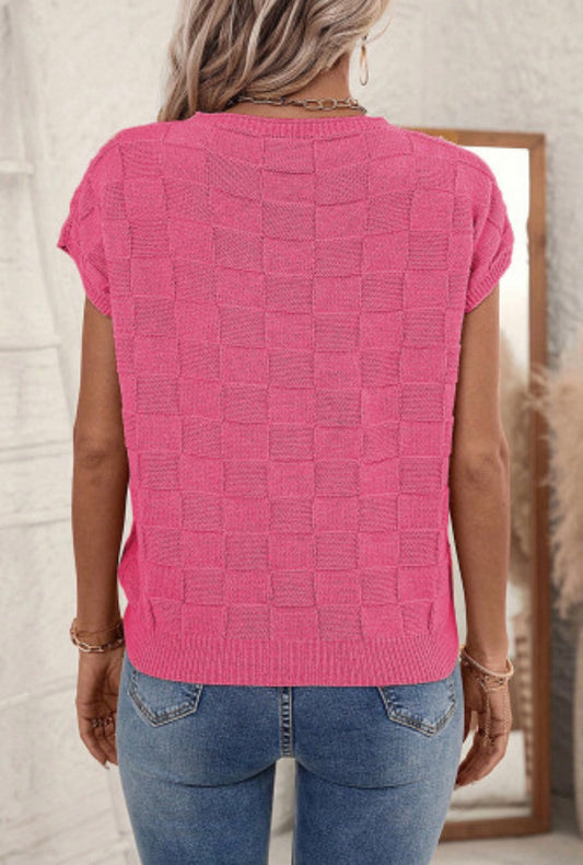 Bright Pink Lattice Textured Sweater Top