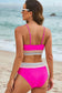 Striped Patchwork Spaghetti Strap High Waisted Bikini