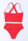 Fiery Red Scalloped Criss Cross High Waist Bikini
