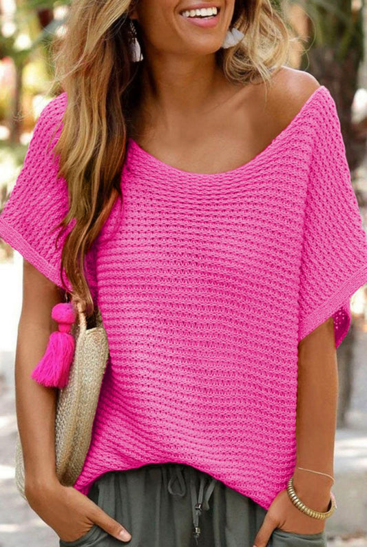Pink Loose Knit Dolman Sleeve Sweater