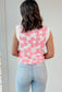 Pink Flower Knitted V Neck Tank Top