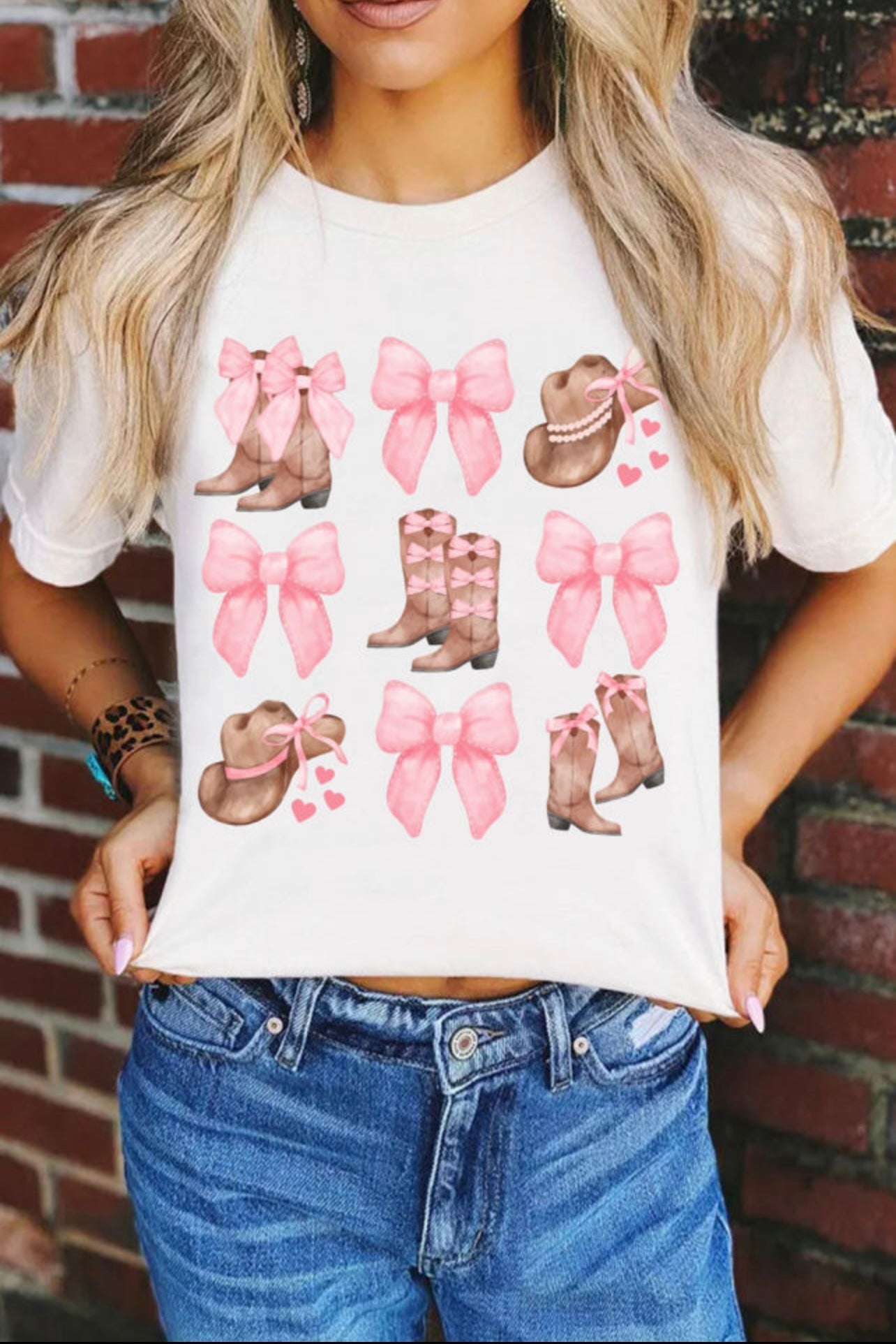 White Western Hat Boots and Bows Tee