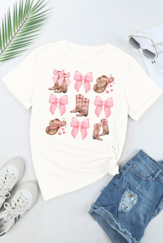 White Western Hat Boots and Bows Tee