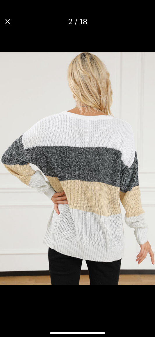 Black and Tan Color Block Drop Shoulder Sweater