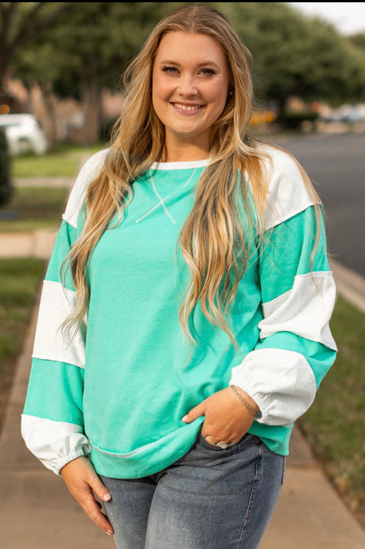 Aruba Blue Patchwork Cross Seam Sweatshirt