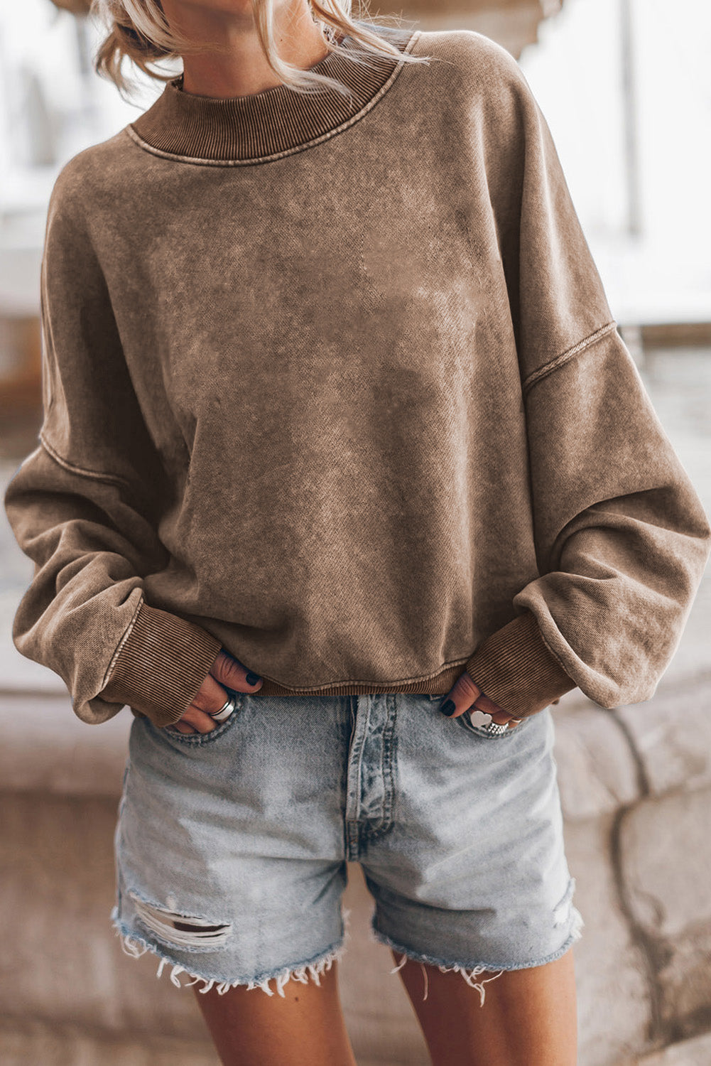 Drop Shoulder Crew Neck Pullover Sweatshirts