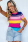Pink Mixed Striped Ribbed Knit Tops