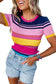 Pink Mixed Striped Ribbed Knit Tops