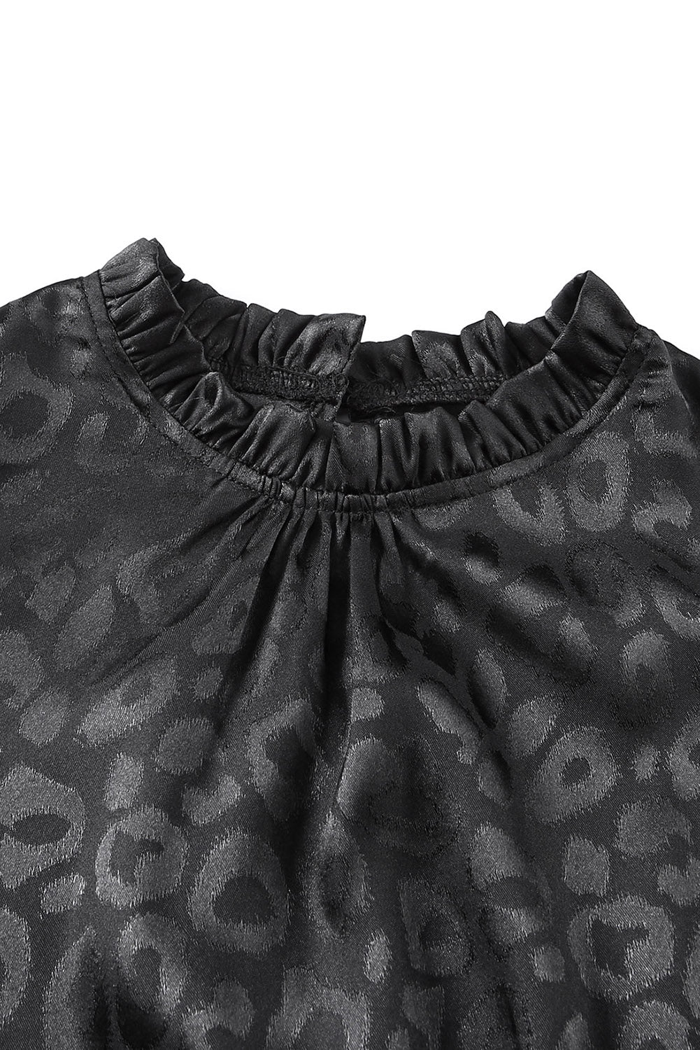 Black Satin Leopard Tie Waist Frilled Sleeveless Dress