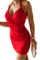 Fiery Red Halter Neck Wrapped Mini Bodycon Dress