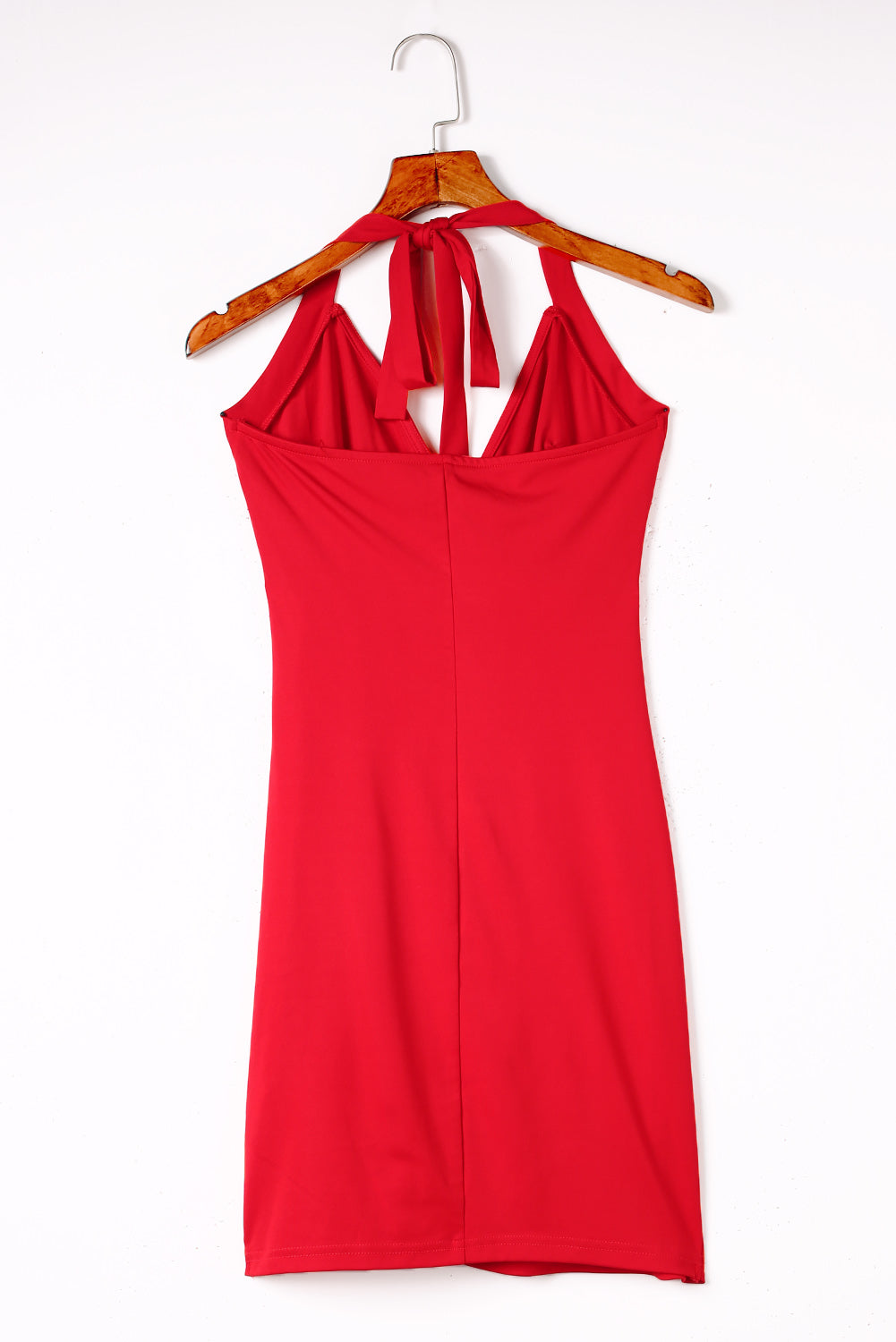 Fiery Red Halter Neck Wrapped Mini Bodycon Dress