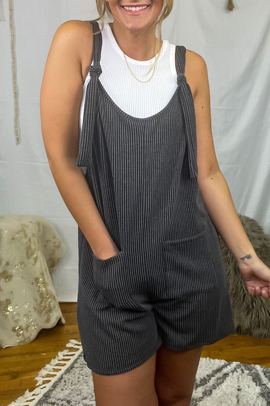 Dark Grey Ribber Knotted Strap Romper