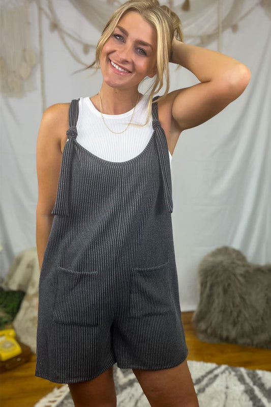 Dark Grey Ribber Knotted Strap Romper