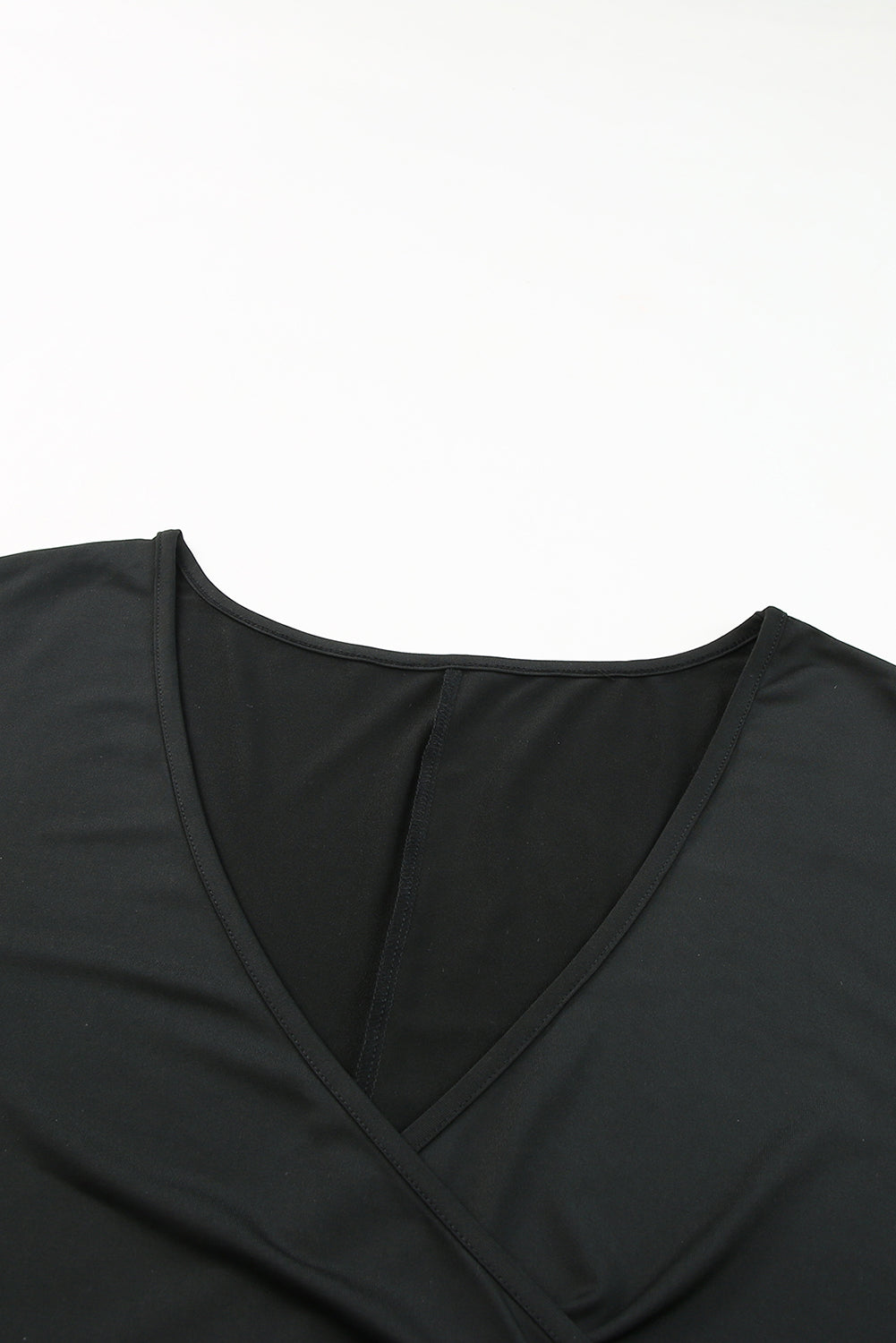 Black Wrap Ruched Short Sleeves Plus Size Mini Dress
