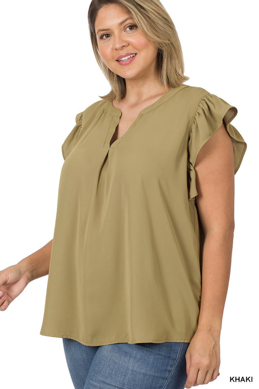 Khaki Ruffle Sleeve Top