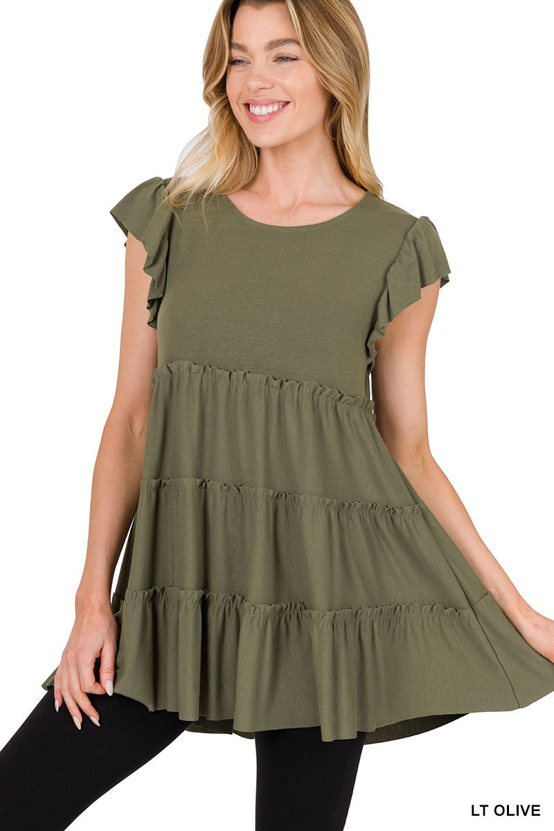 Ruffle Sleeve Tiered Tunic Tops
